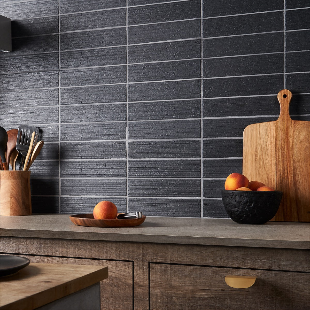 Charlotte Charcoal Black 3x10 Textured Matte Ceramic Subway Tile - Lux Tile - Image 2