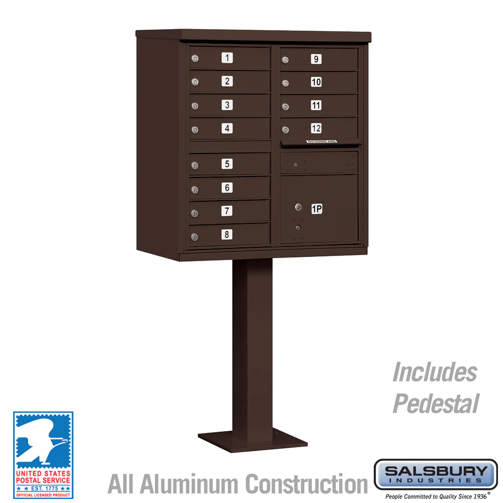 Cluster Box Unit with 12 Doors and Parcel Locker in Bronze with USPS Access