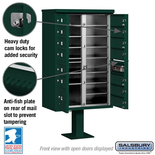 Cluster Box Unit with 13 Doors and Parcel Locker in Green with USPS Access - Image 3