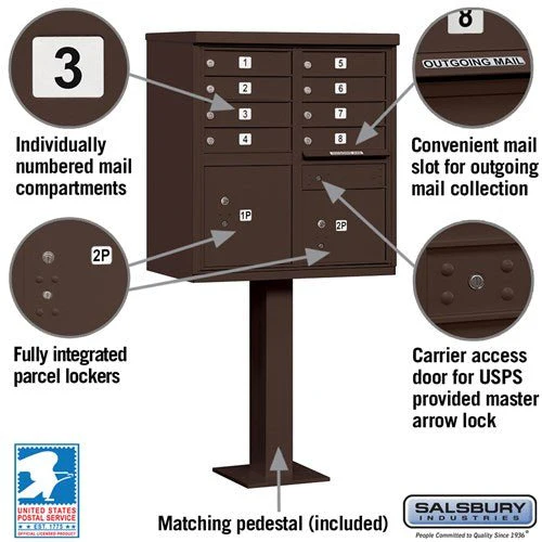 Cluster Box Unit with 8 Doors and 2 Parcel Lockers in Bronze with USPS Access - Image 2