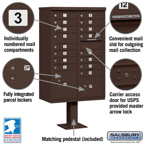Cluster Box Unit with 8 Doors and 2 Parcel Lockers in Bronze with USPS Access - Image 7