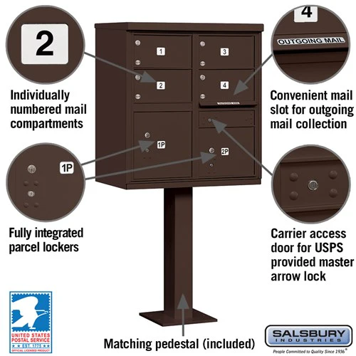 Cluster Box Unit with 4 Doors and 2 Parcel Lockers in Bronze with USPS Access - Image 2