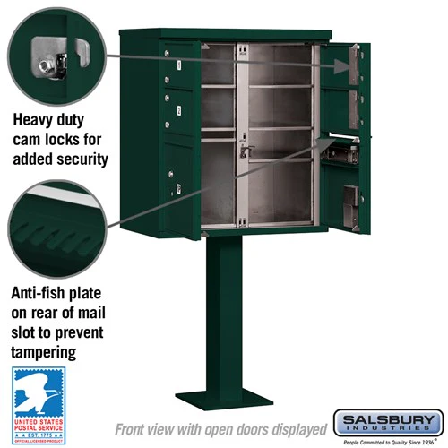 Cluster Box Unit with 4 Doors and 2 Parcel Lockers in Green with USPS Access - Image 3