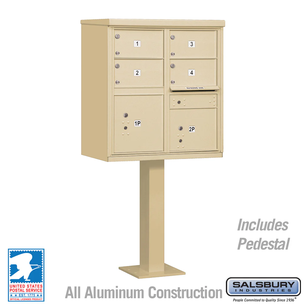Cluster Box Unit with 4 Doors and 2 Parcel Lockers in Sandstone with USPS Access
