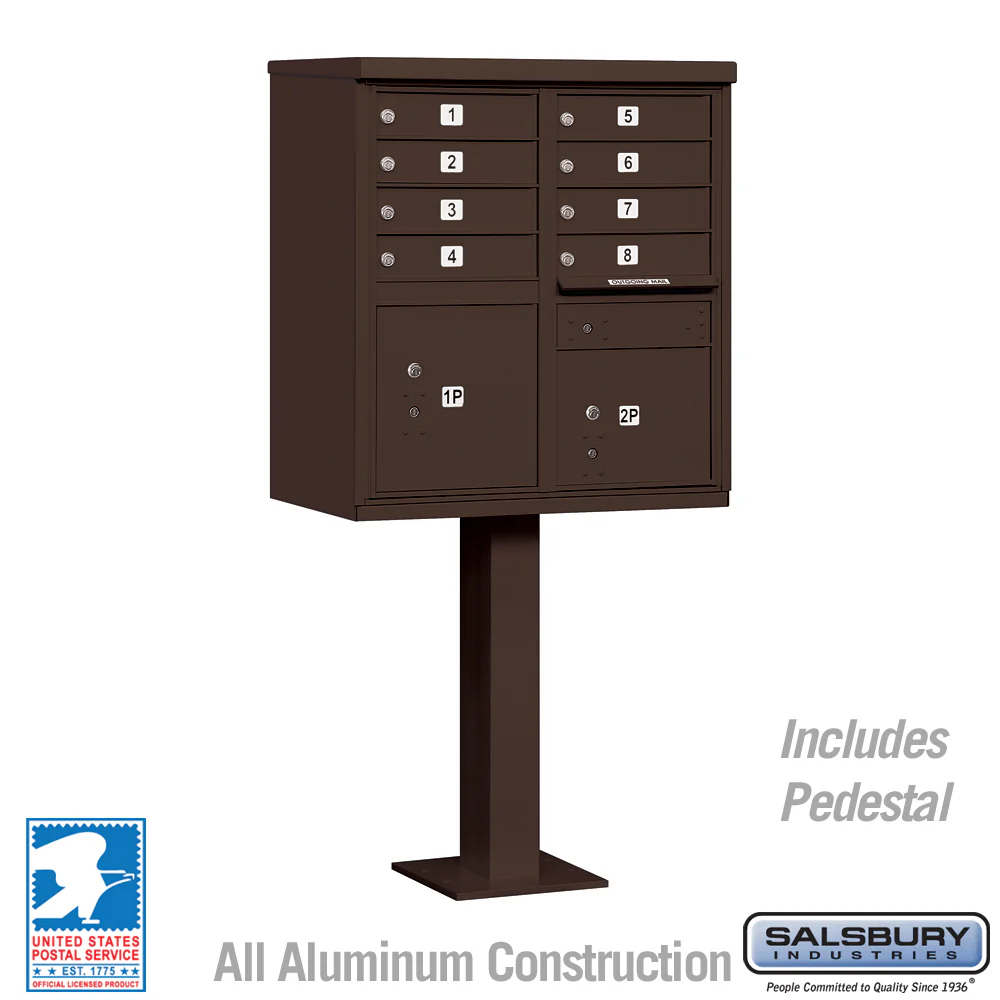 Cluster Box Unit with 8 Doors and 2 Parcel Lockers in Bronze with USPS Access