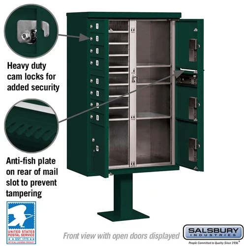 Cluster Box Unit with 8 Doors and 4 Parcel Lockers in Green with USPS Access - Image 3