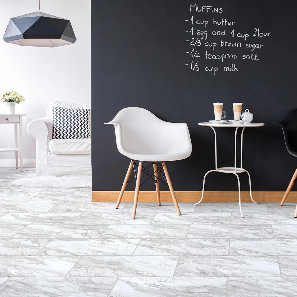 Congoleum DuraStone Carrara White Vinyl Tile Sample - Image 2