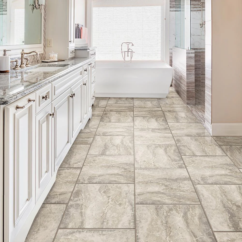 Congoleum DuraStone Roman Elegance Light Greige Vinyl Tile Sample - Image 2