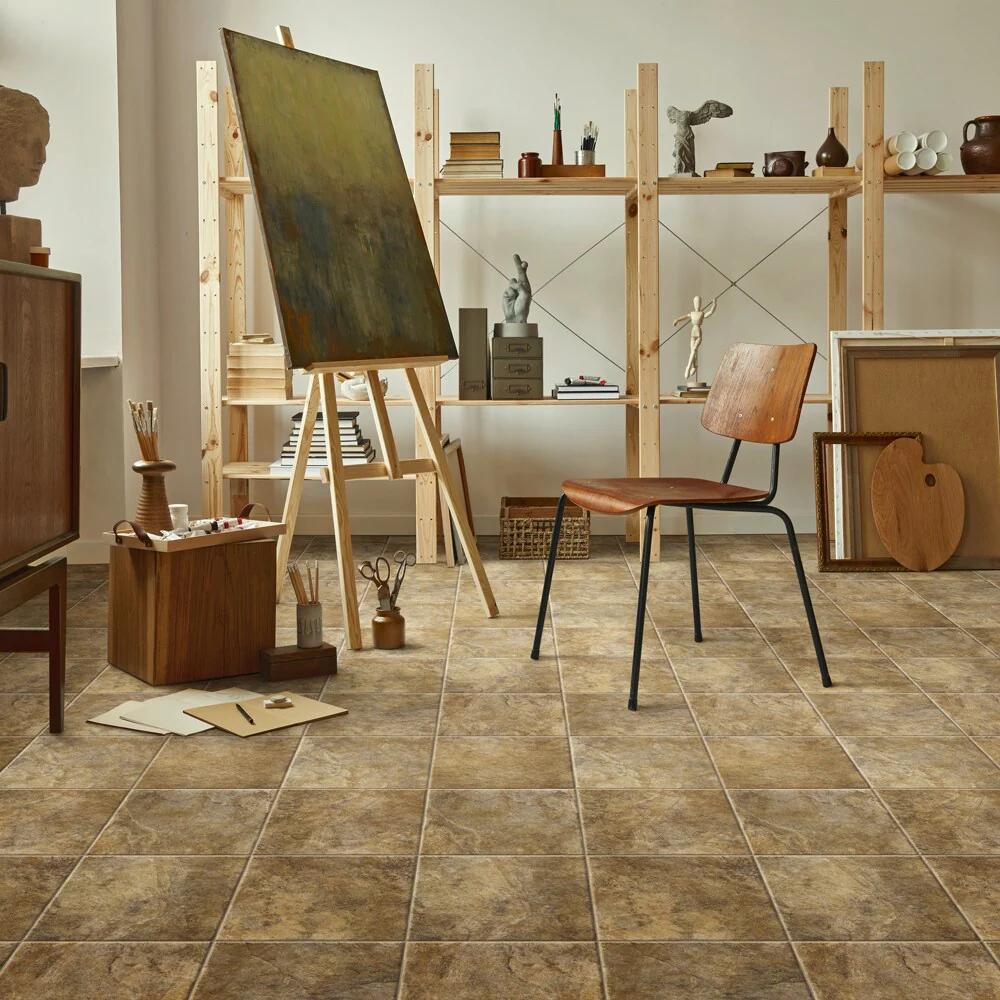 Congoleum Sunstone Brown Stone Look 13-mil x 12-ft W Waterproof Cut-to-Length Vinyl Sheet Flooring - Image 2