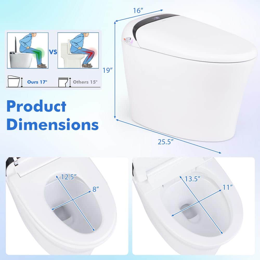 Costway 12 in. Wall Hung Smart Toilet with Heated Seat and Display in White - Image 5