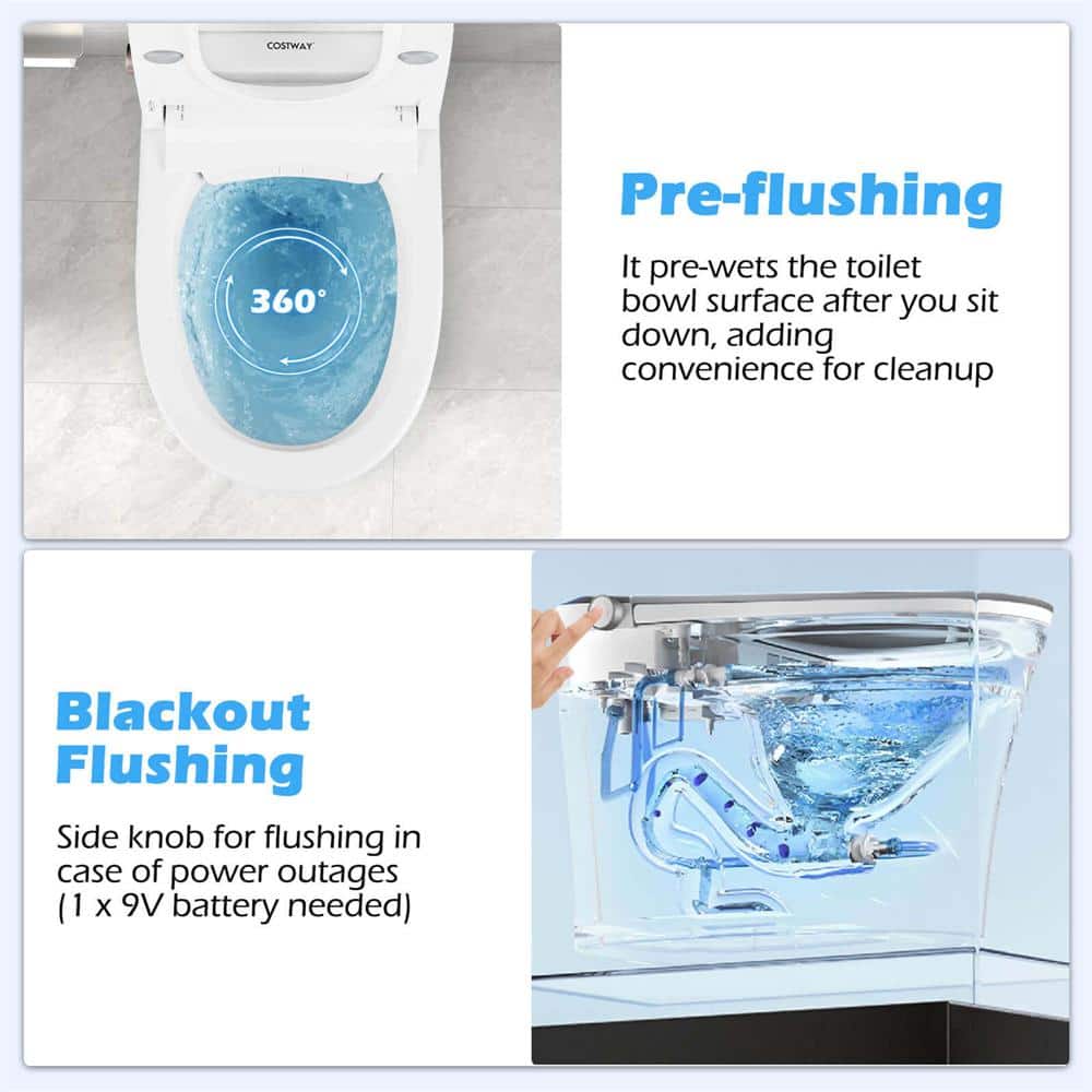 Costway Smart Elongated Bidet Toilet with 4-Level Heating & Auto Functions - Image 4