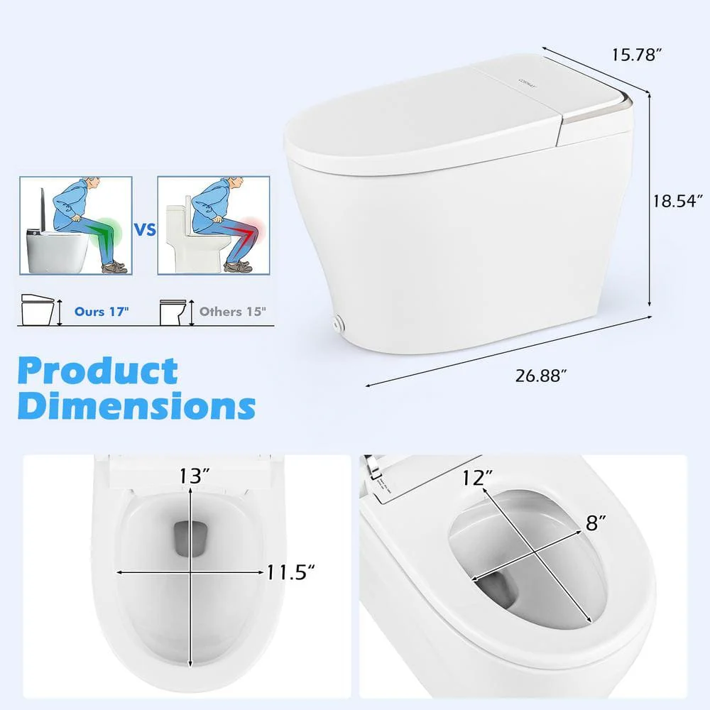 Costway Smart Elongated Bidet Toilet with 4-Level Heating & Auto Functions - Image 5