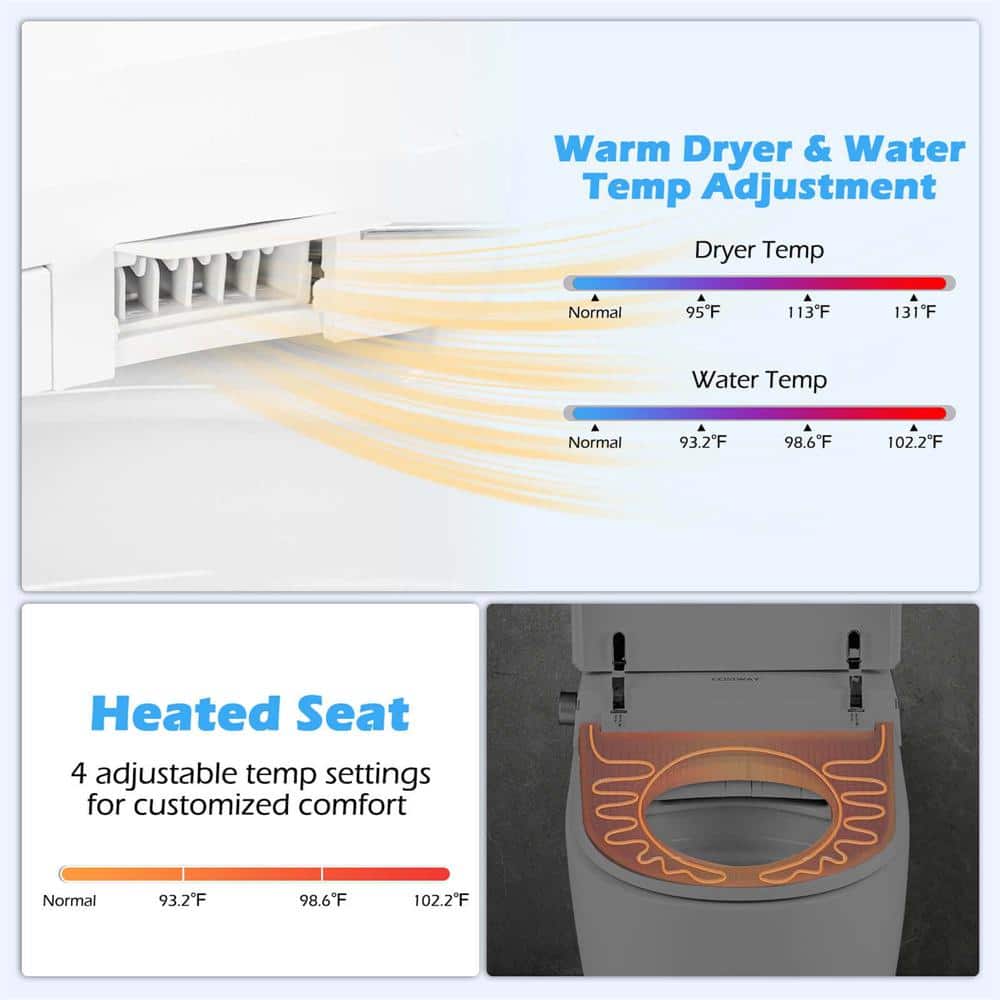 Costway Smart Elongated Bidet Toilet with 4-Level Heating & Auto Functions - Image 6