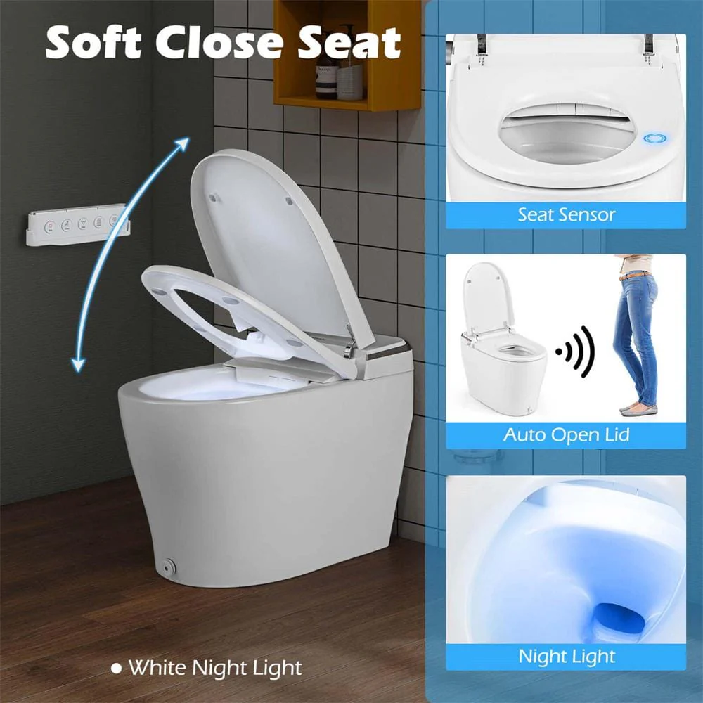 Costway Smart Elongated Bidet Toilet with 4-Level Heating & Auto Functions - Image 7