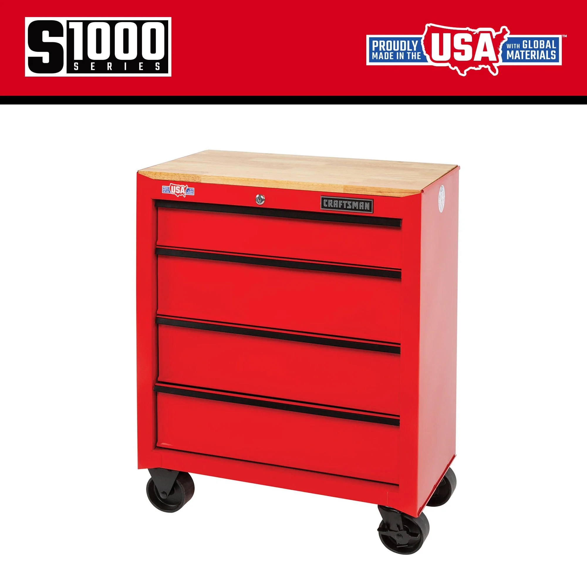 CRAFTSMAN 1000 Series 26.2-in L x 32.5-in H 4-Drawer Rolling Red Wood Work Bench - Image 2