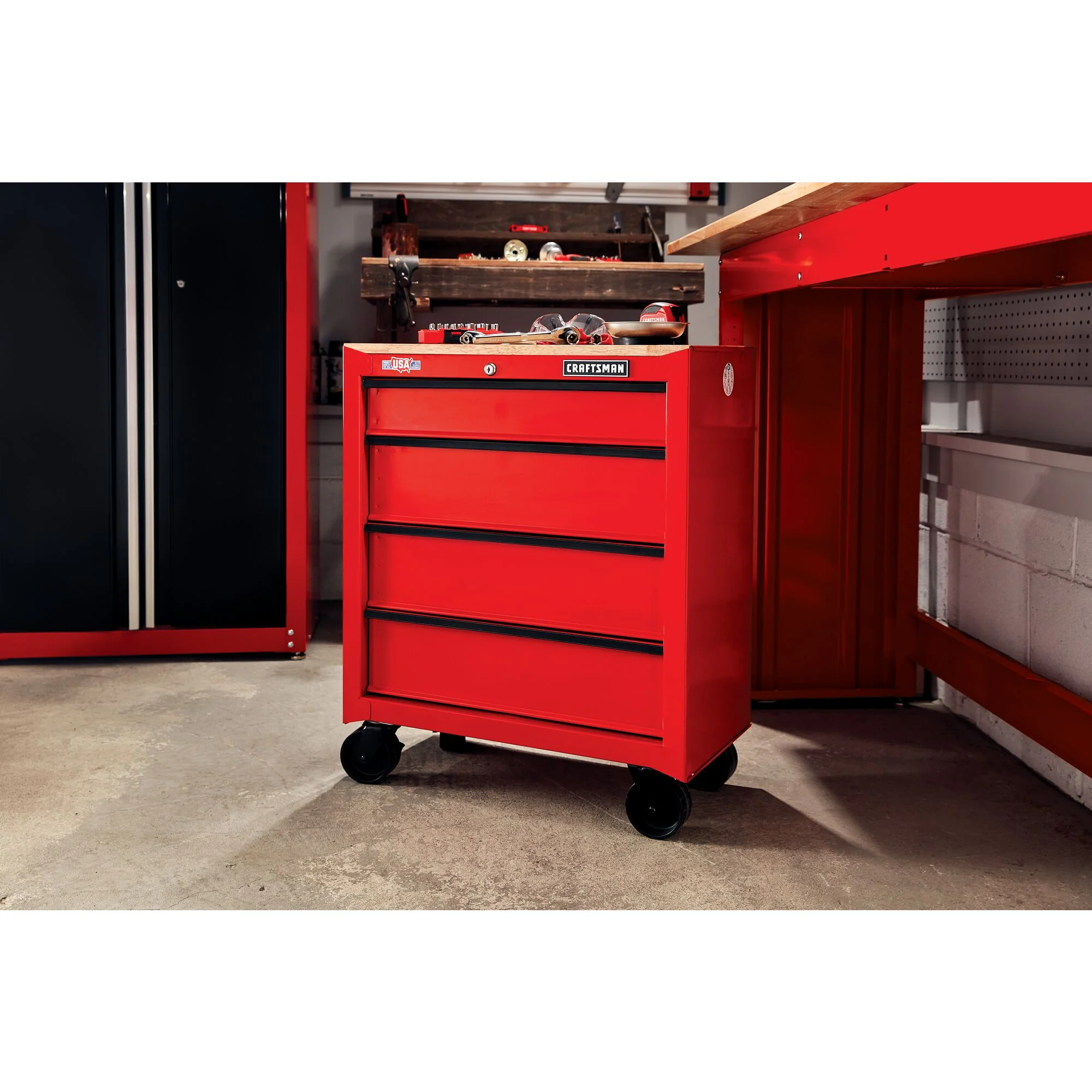 CRAFTSMAN 1000 Series 26.2-in L x 32.5-in H 4-Drawer Rolling Red Wood Work Bench - Image 5