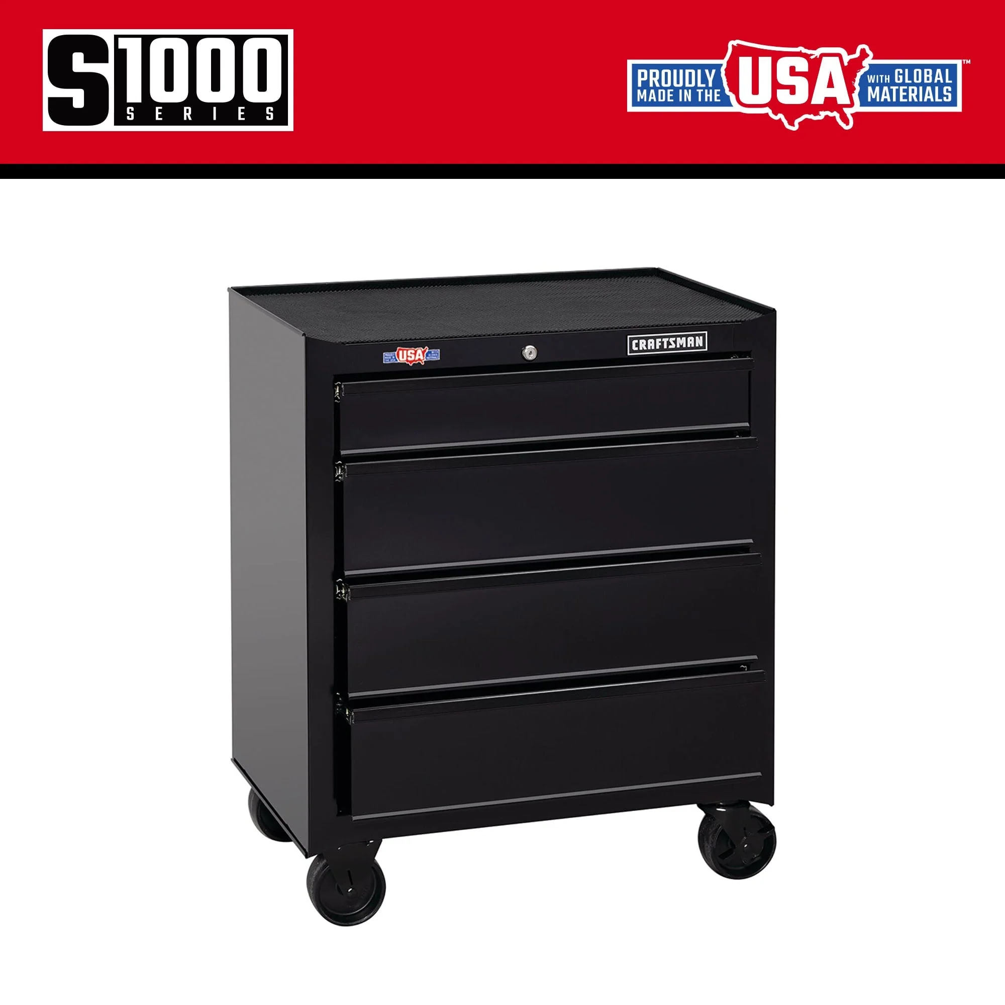 CRAFTSMAN 1000 Series 4-Drawer Steel Rolling Tool Cabinet, Black - Image 3