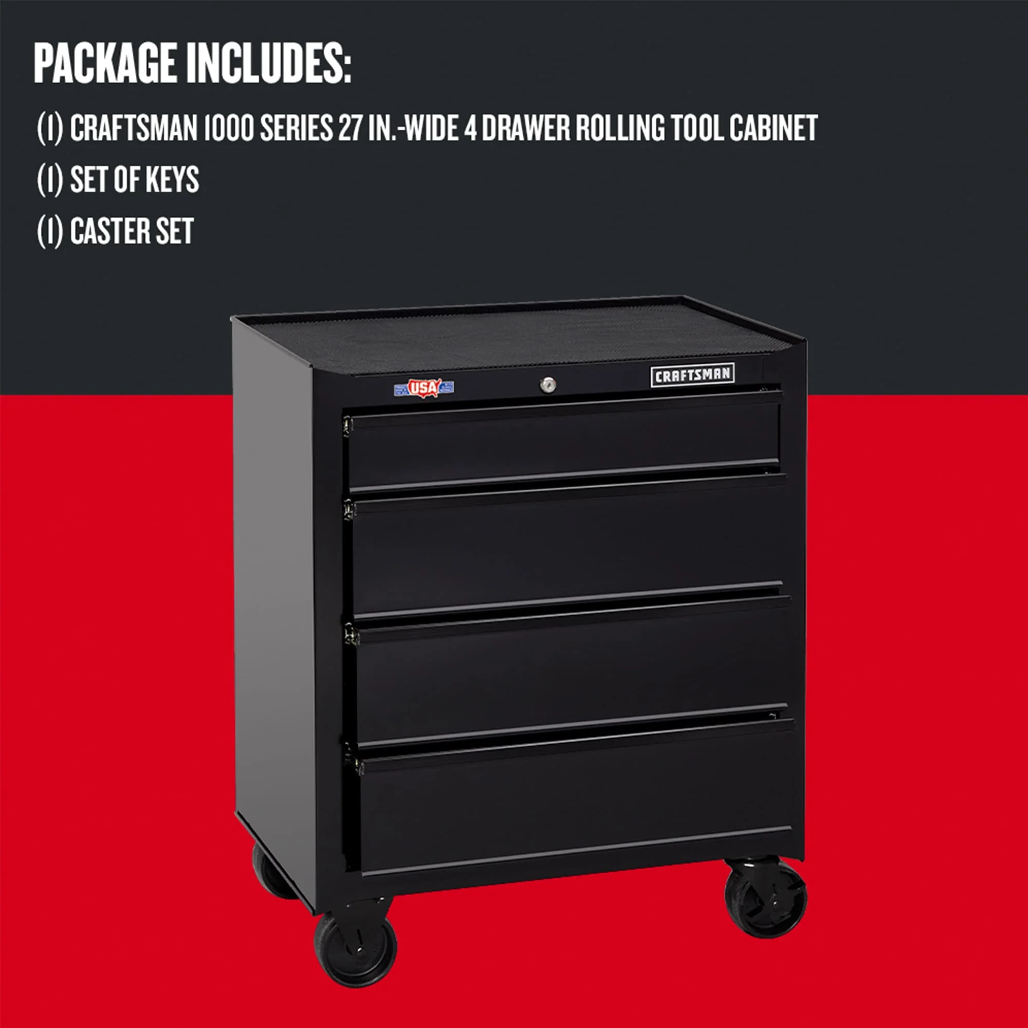 CRAFTSMAN 1000 Series 4-Drawer Steel Rolling Tool Cabinet, Black - Image 5