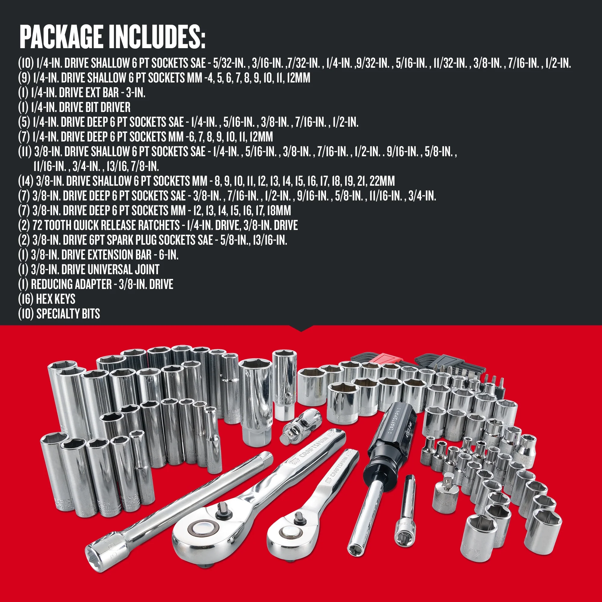 CRAFTSMAN 105-Piece Standard (SAE) and Metric Combination Polished Chrome Mechanics Tool Set - Image 2