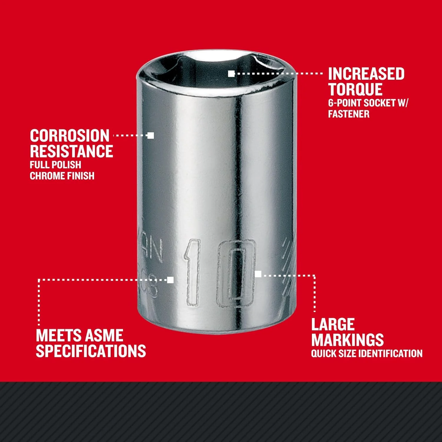 Craftsman 10mm Metric 6-Point Standard Shallow Socket, 1/4-Inch Drive (CMMT43508) - Image 5