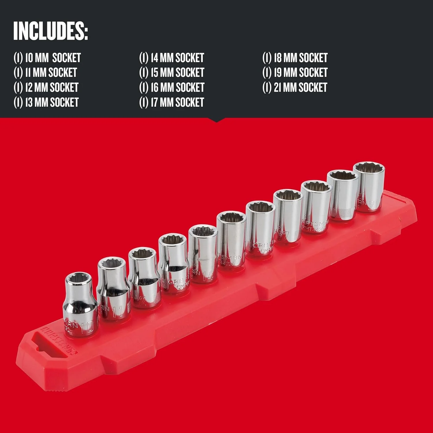 CRAFTSMAN 11-Piece Metric 1/2-in Drive 12-Point Shallow Socket Set - Image 4