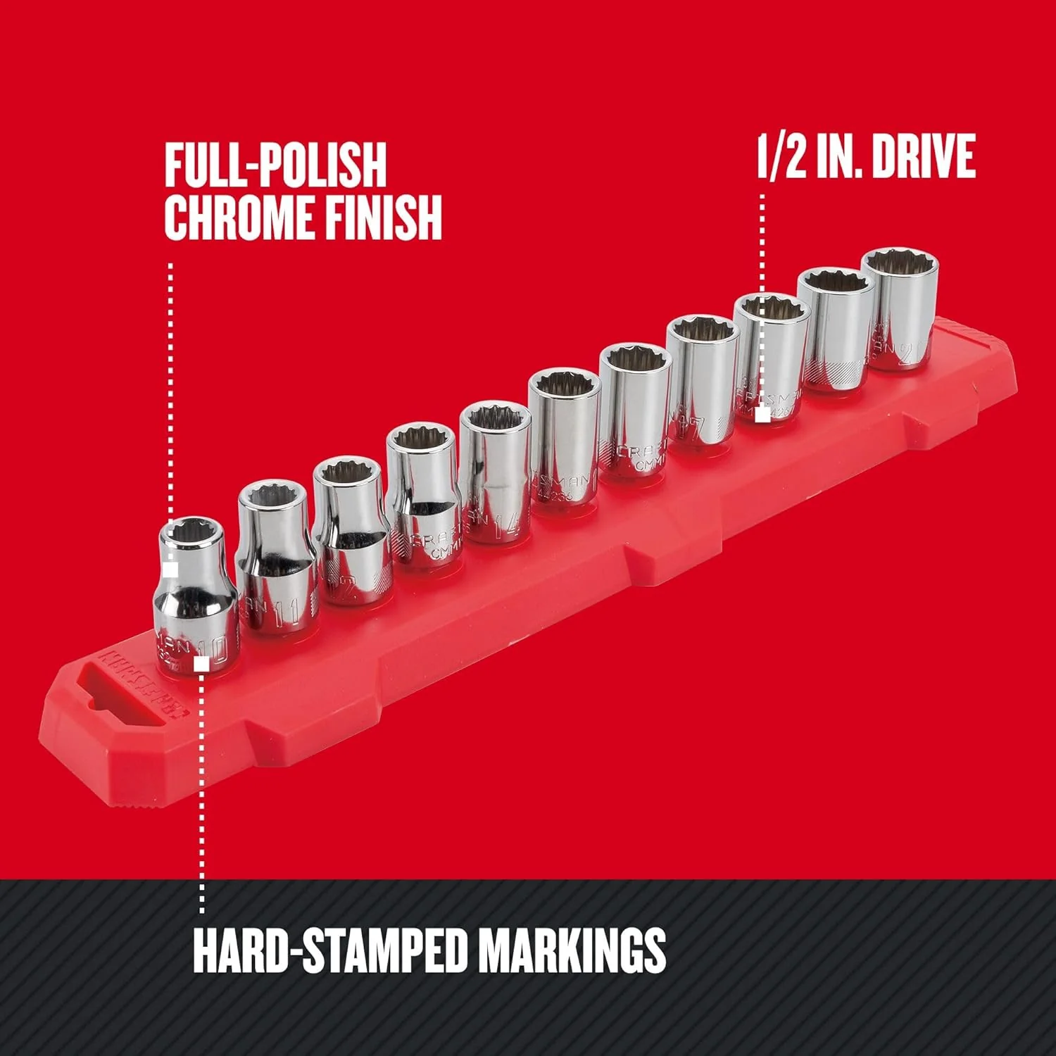 CRAFTSMAN 11-Piece Metric 1/2-in Drive 12-Point Shallow Socket Set - Image 5