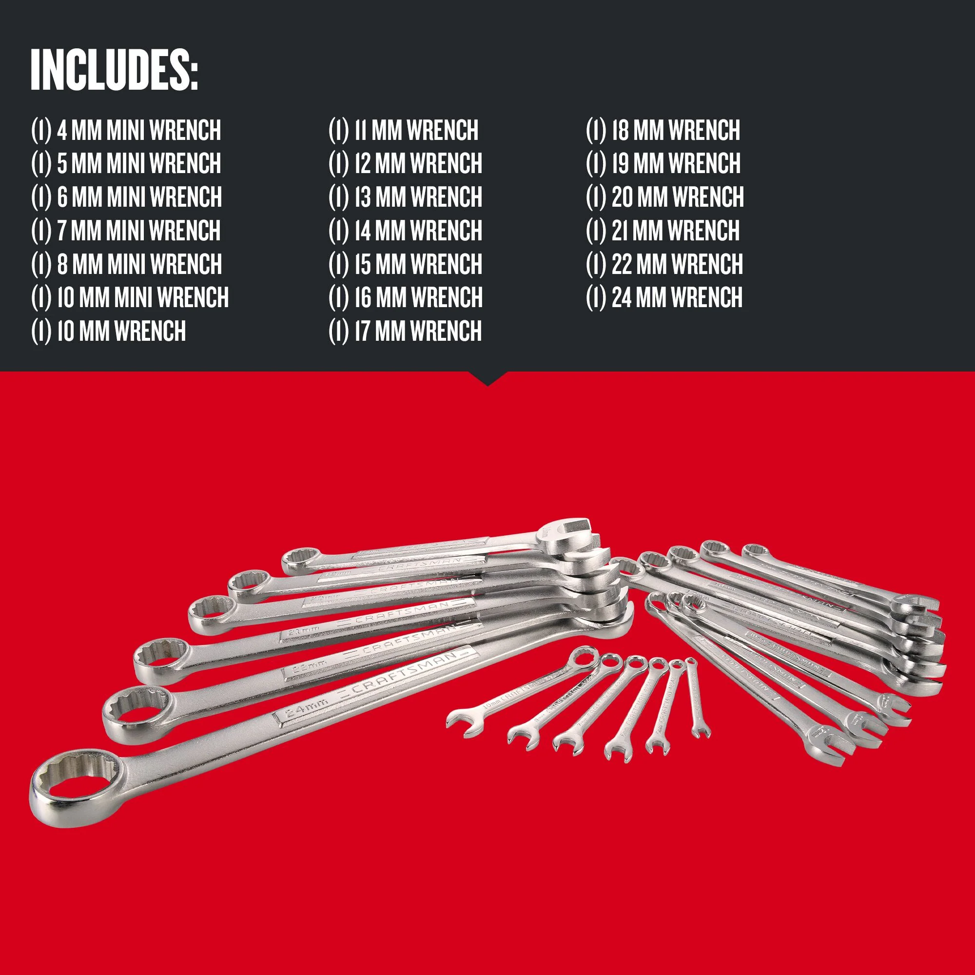 Craftsman 12-Point Metric Combination Wrench Set, 20-Piece - Image 2