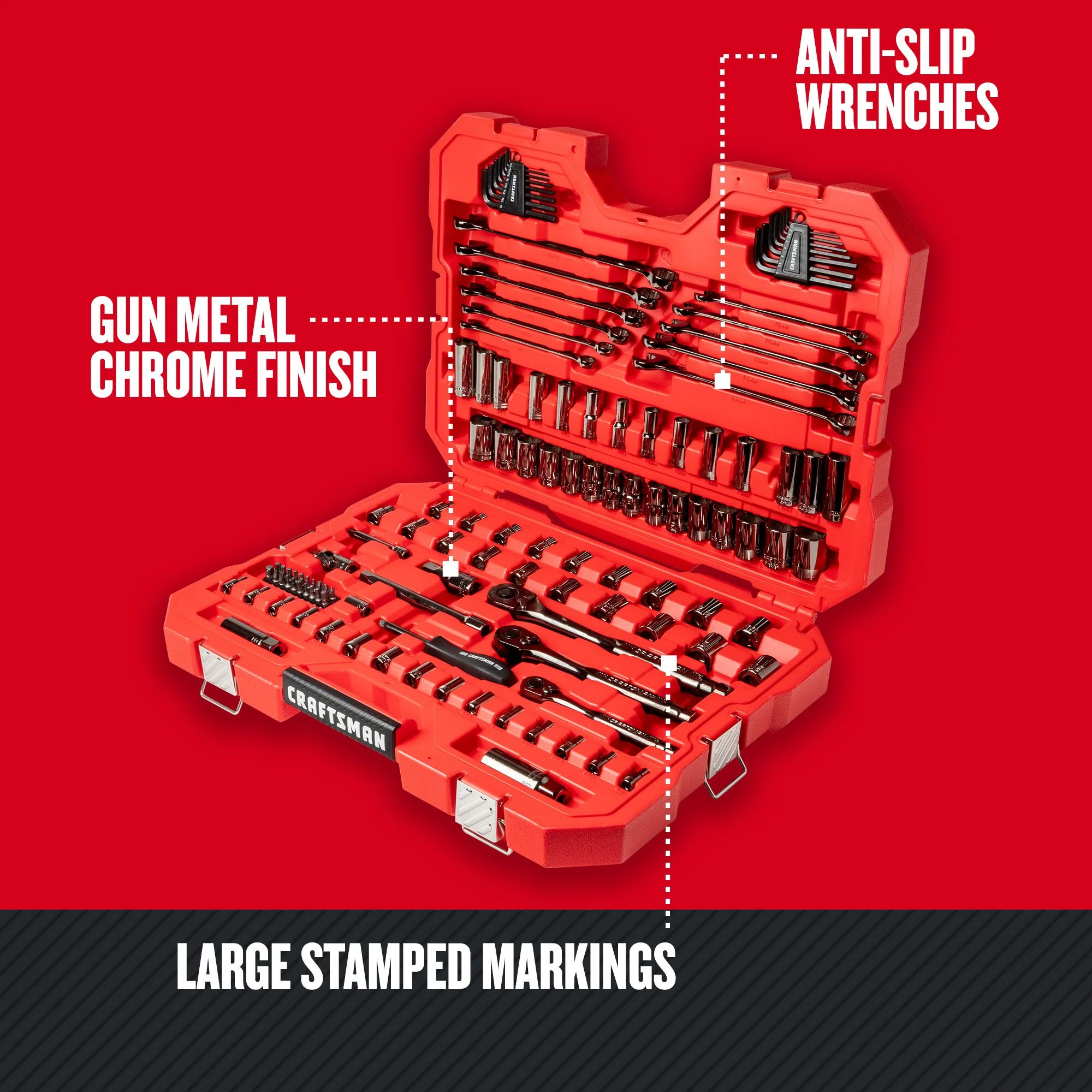 CRAFTSMAN 121-Piece Standard (SAE) and Metric Combination Gunmetal Chrome Mechanics Tool Set with Hard Case - Image 8
