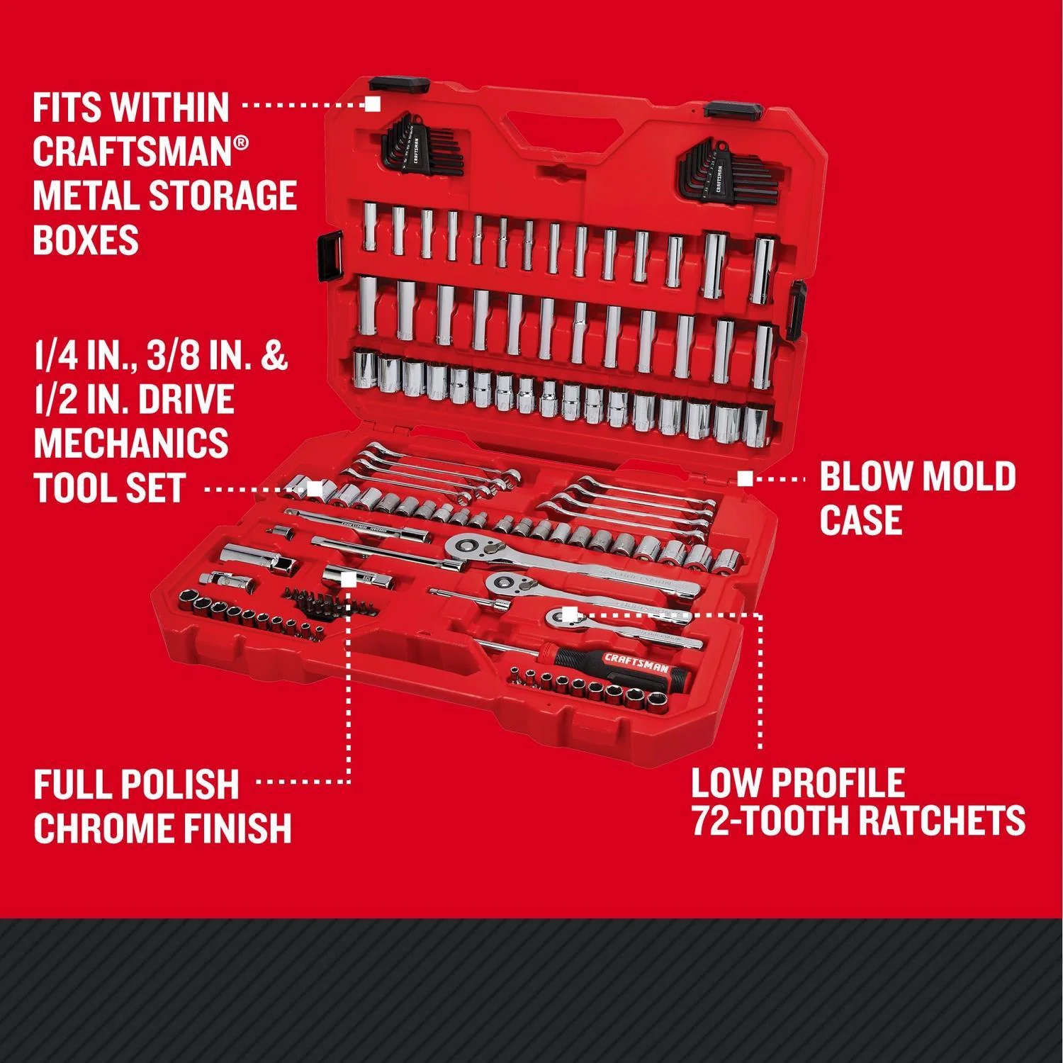 Craftsman 135 pc Mechanic's Tool Set - Metric and SAE, 6 and 12 Point - Image 2
