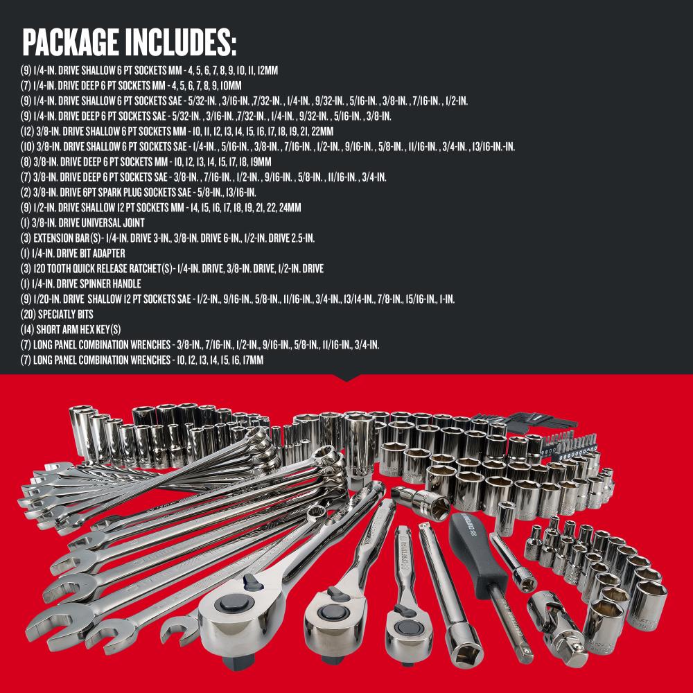 CRAFTSMAN 150-Piece Standard (SAE) and Metric Gunmetal Chrome Mechanics Tool Set with Hard Case, 1/4-in, 3/8-in, 1/2-in Drive - Image 8