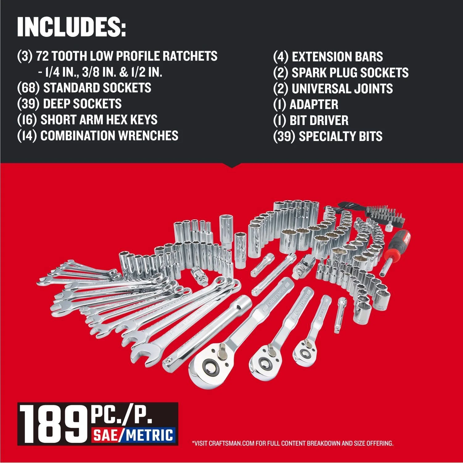 Craftsman 189-Piece Mechanic's Tool Set with Metric and SAE Sockets - Image 3