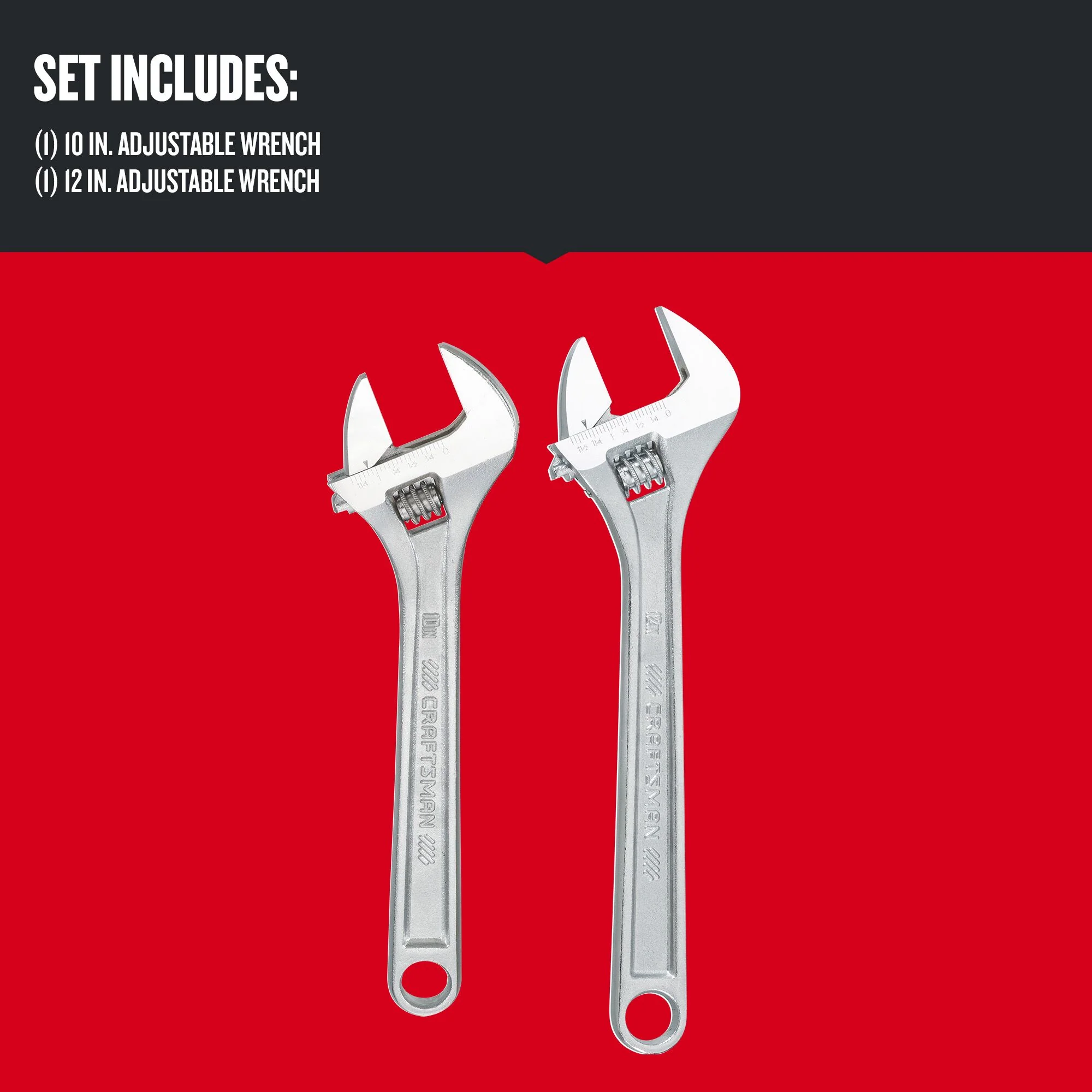 CRAFTSMAN 2-Piece 10-in & 12-in Steel Adjustable Wrench Set, Polished Chrome - Image 4