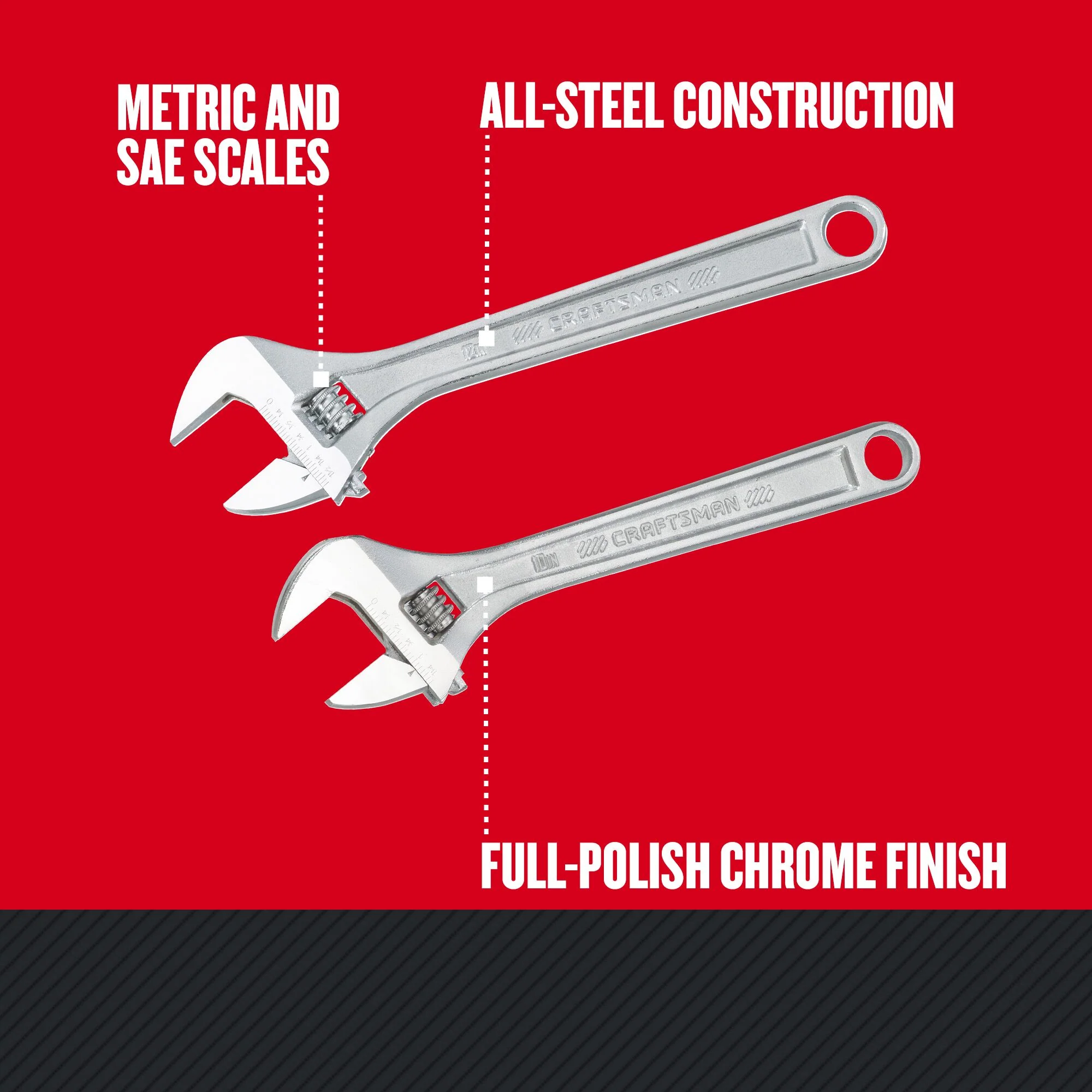 CRAFTSMAN 2-Piece 10-in & 12-in Steel Adjustable Wrench Set, Polished Chrome - Image 5