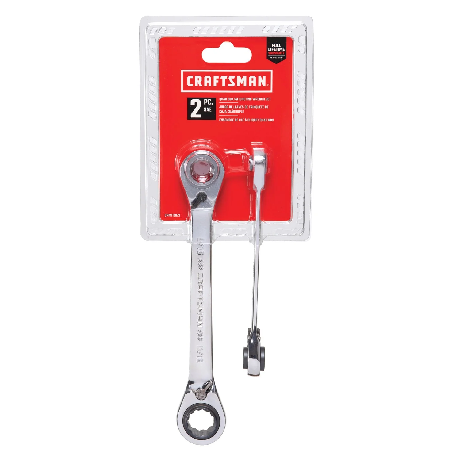 CRAFTSMAN 2-Piece 12-Point Standard (SAE) Ratchet Wrench Set, Quad Box, 72-Tooth - Image 2