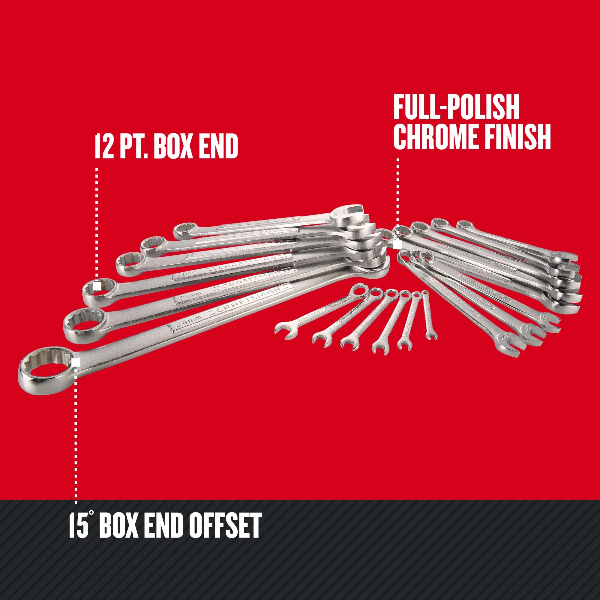 CRAFTSMAN 20-Piece 12-Point Metric Standard Combination Wrench Set - Image 3