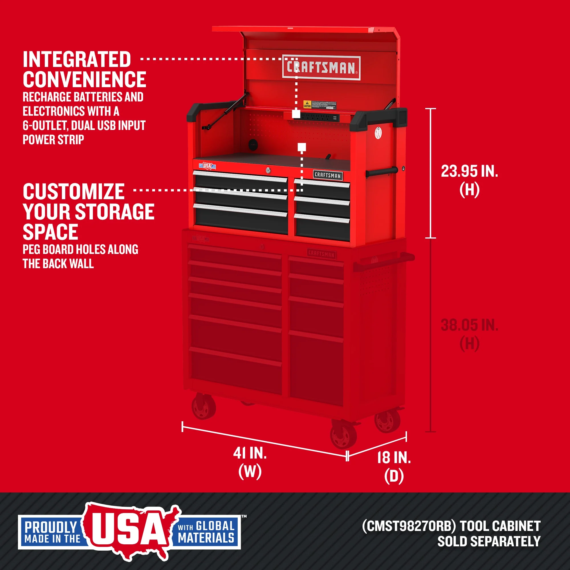 CRAFTSMAN 2000 Series 41-in W x 24.7-in H 6-Drawer Steel Tool Chest (Red) - Image 2