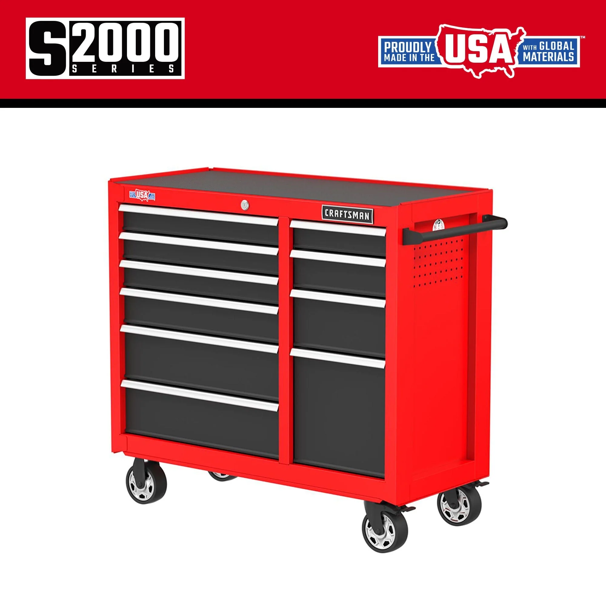 CRAFTSMAN 2000 Series 41-Inch 10-Drawer Steel Rolling Tool Cabinet - Red - Image 3