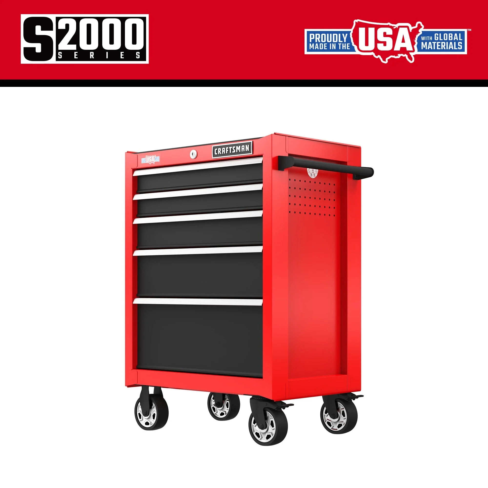 CRAFTSMAN 2000 Series 5-Drawer Steel Rolling Tool Cabinet, Red - Image 2