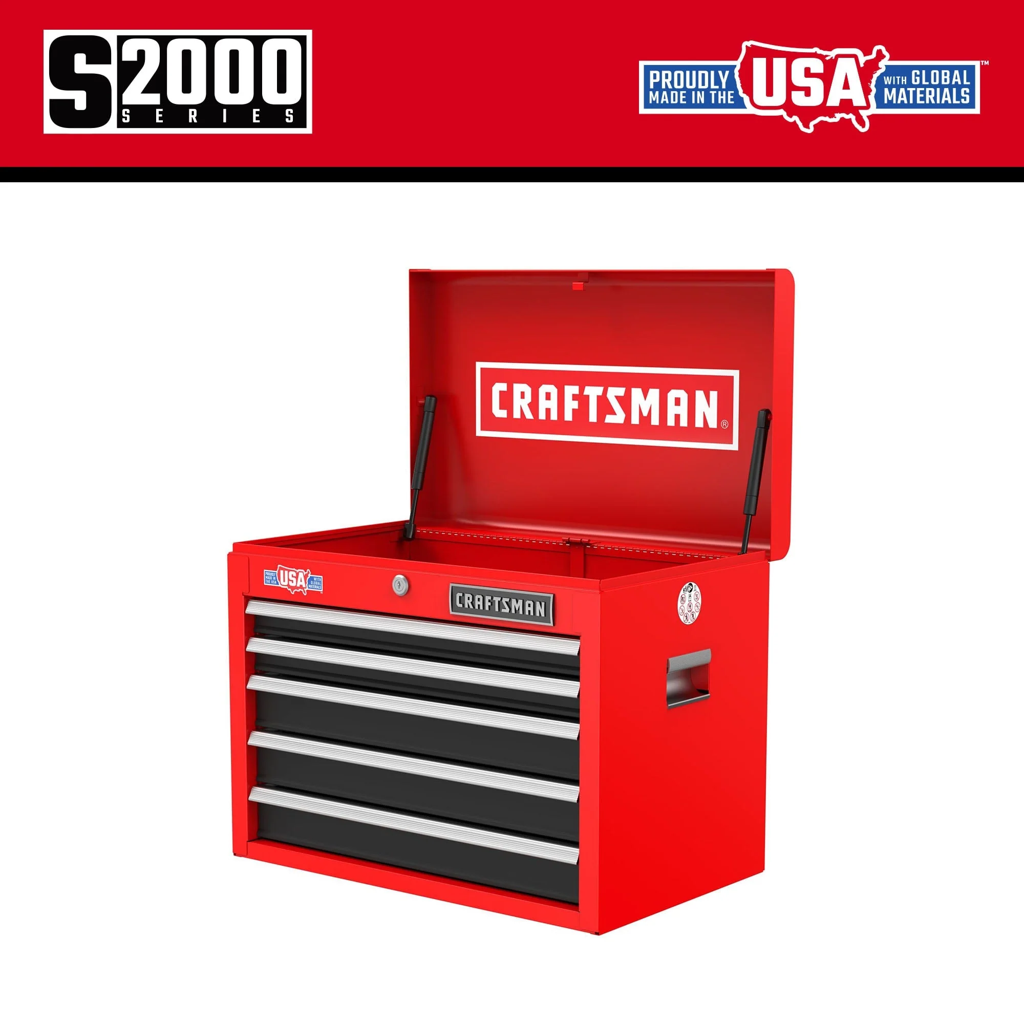 CRAFTSMAN 2000 Series 5-Drawer Steel Tool Chest, Red - Image 2