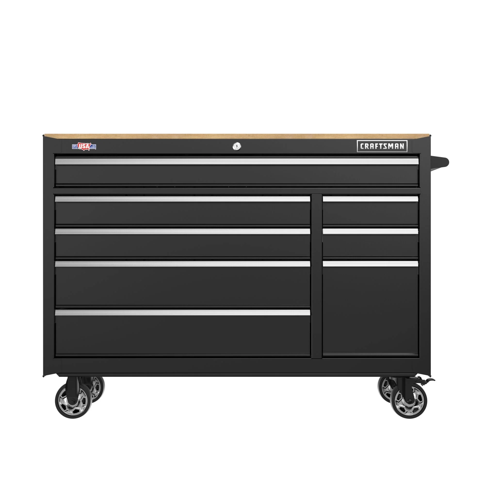 CRAFTSMAN 2000 Series 51.2-in L x 37.5-in H 8-Drawer Rolling Black Wood Work Bench with Butcher Block Top - Image 7