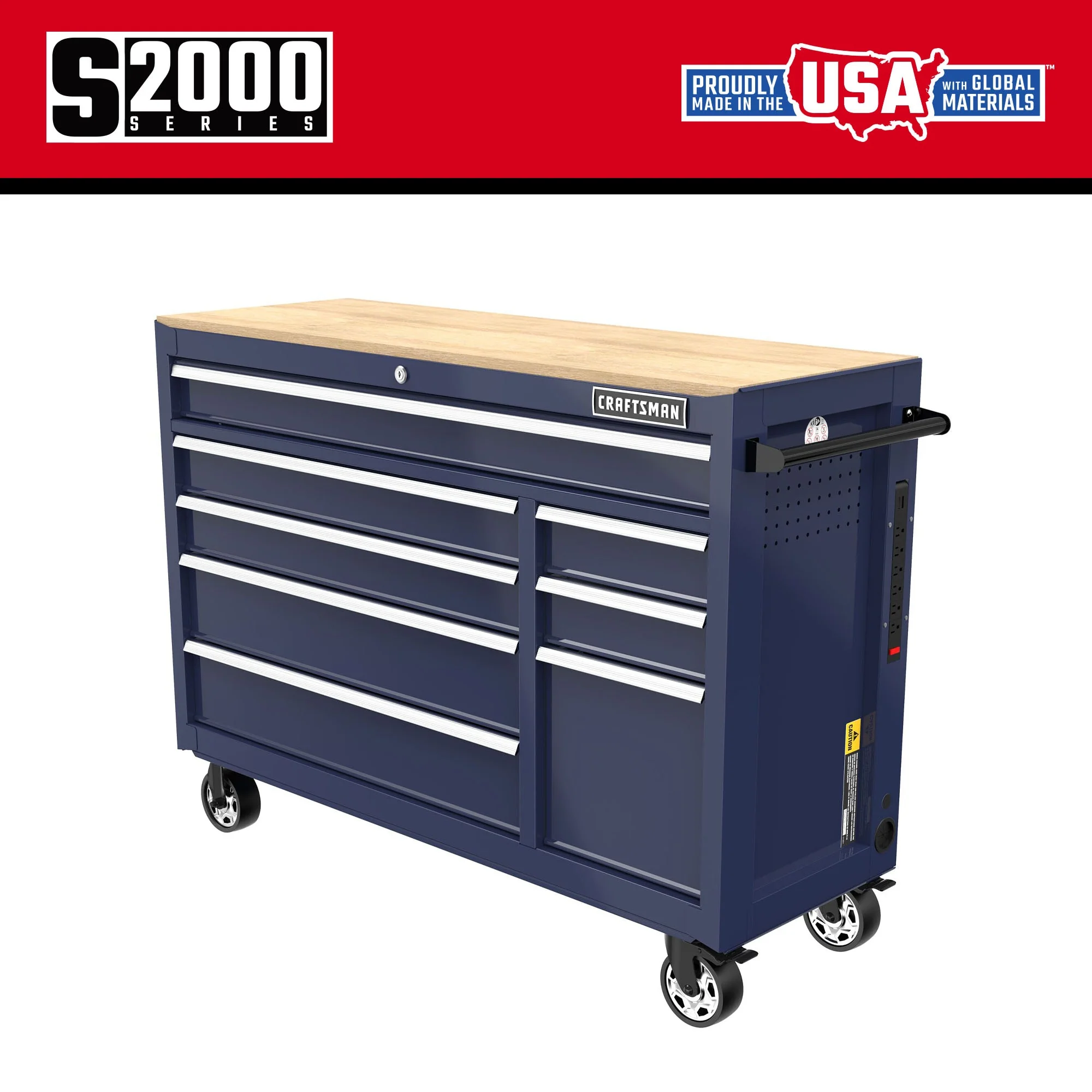 CRAFTSMAN 2000 Series 51.2-in L x 37.5-in H 8-Drawer Rolling Midnight Blue Wood Work Bench with Power Strip - Image 2