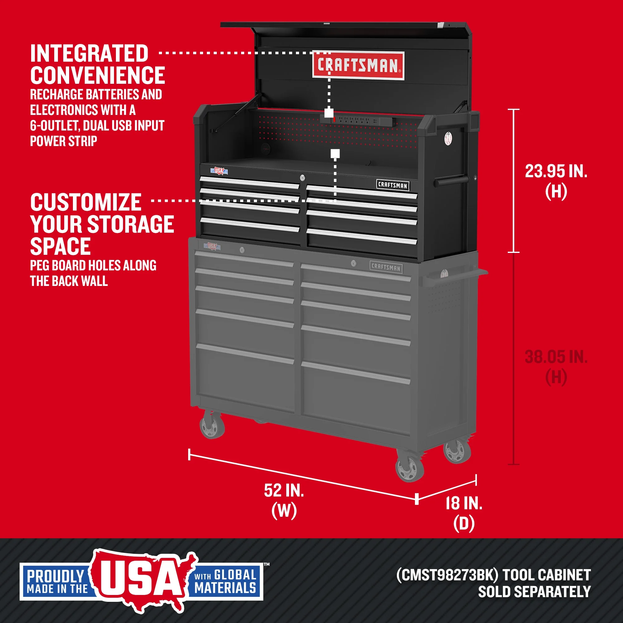 CRAFTSMAN 2000 Series 51.5-in W x 24.7-in H 8-Drawer Steel Tool Chest (Black) - Image 2