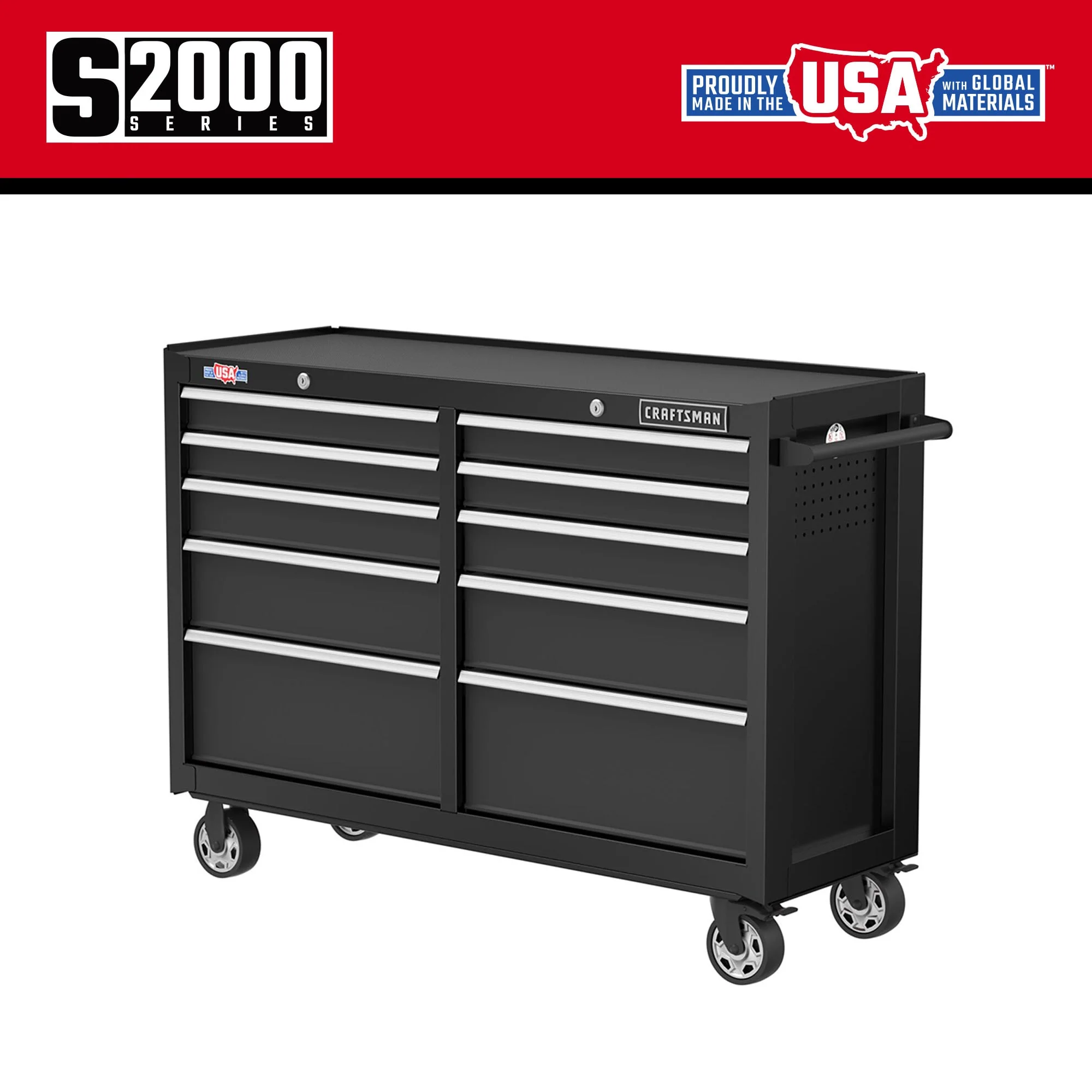 CRAFTSMAN 2000 Series 52-in W x 37.5-in H 10-Drawer Steel Rolling Tool Cabinet (Black) - Image 3