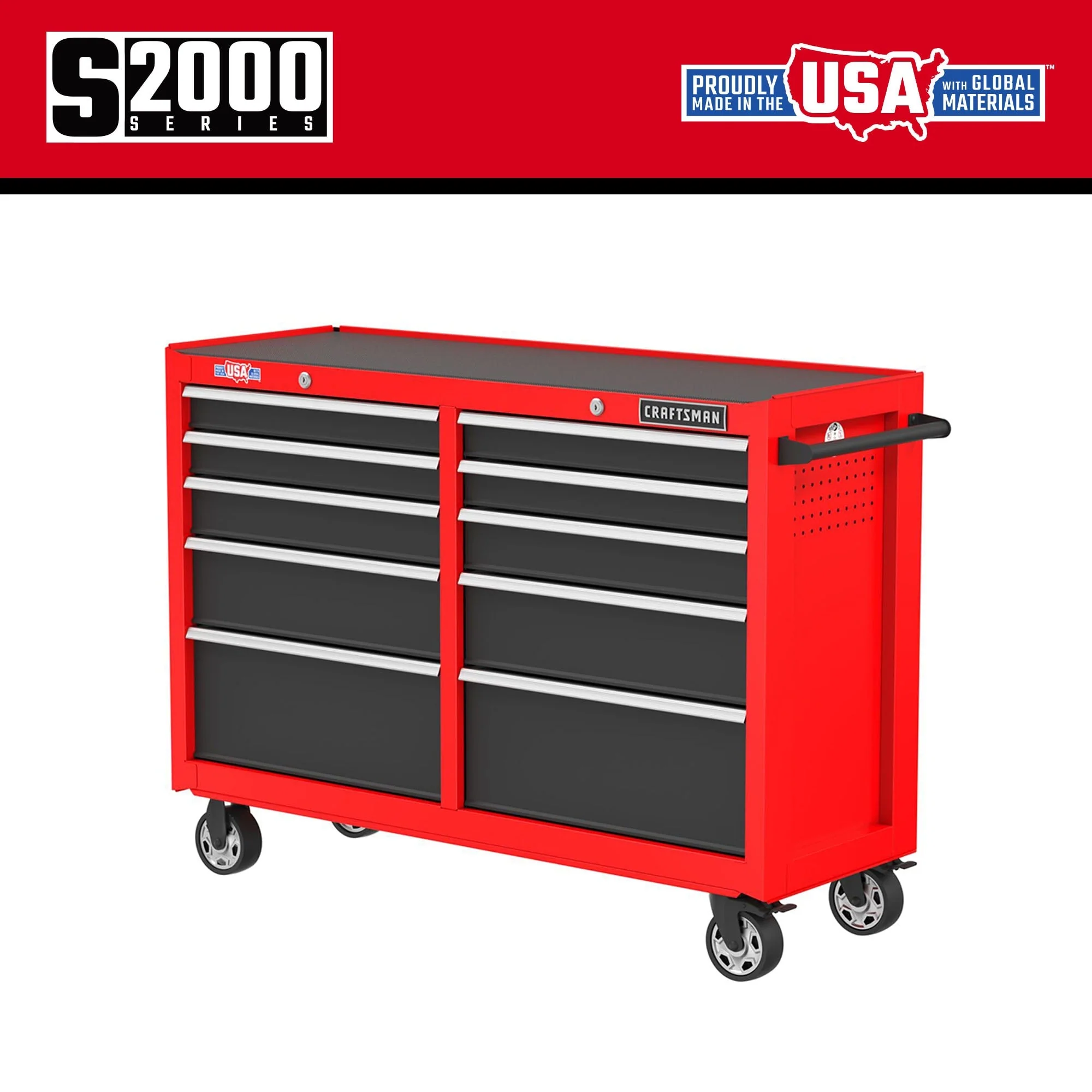 CRAFTSMAN 2000 Series 52-Inch 10-Drawer Steel Rolling Tool Cabinet - Red - Image 3
