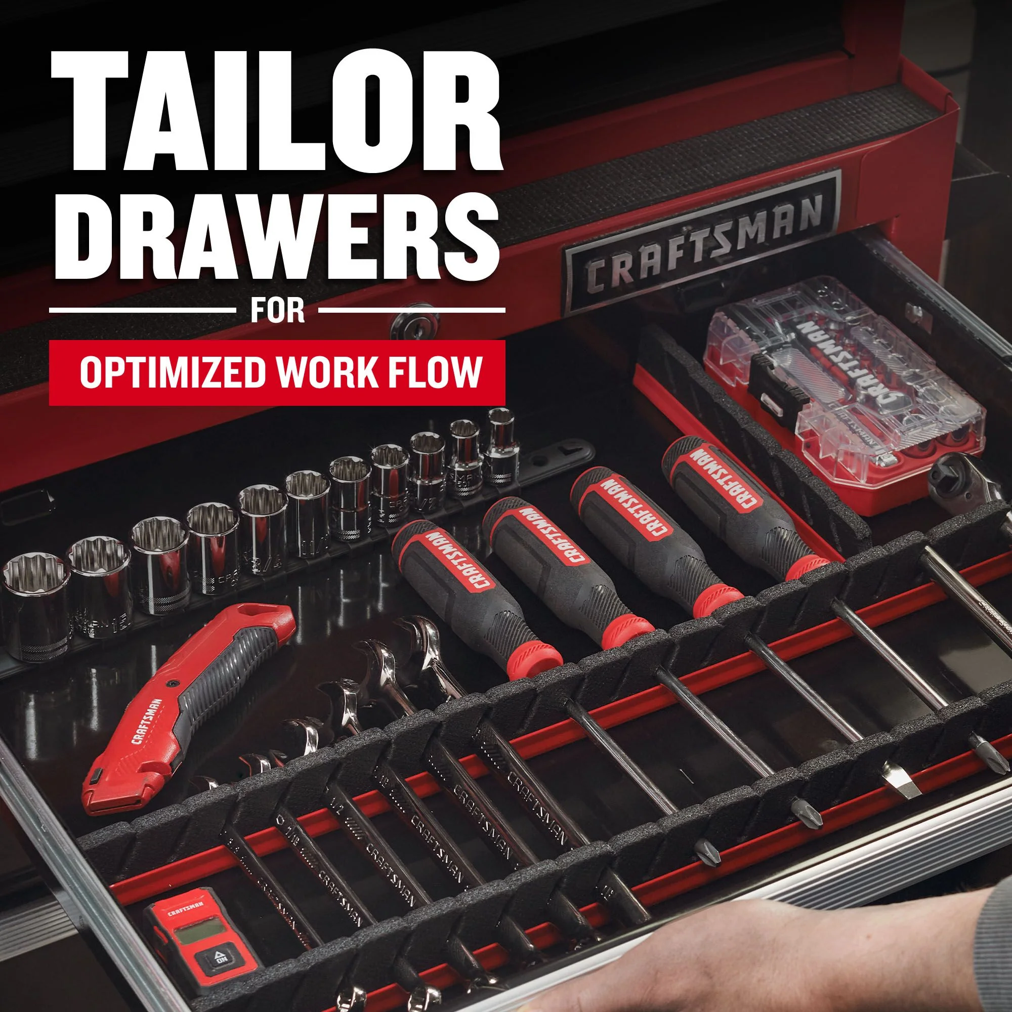 CRAFTSMAN 2000 Series 61.8-in L x 37.5-in H 10-Drawer Rolling Red Wood Work Bench with Power Strip and Accessories - Image 7
