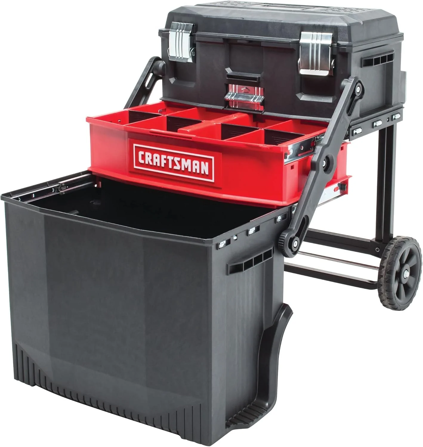 CRAFTSMAN 22-in Multi-Level Rolling Tool Box with Wheels, Black/Red, Lockable, CMST20880