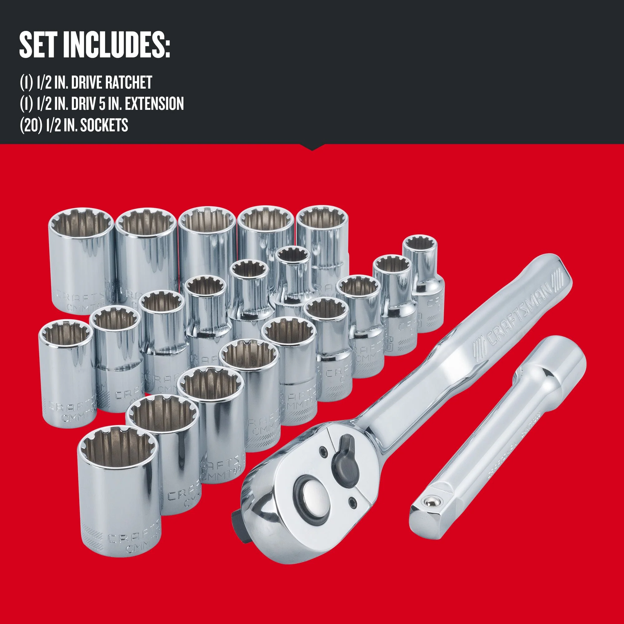 CRAFTSMAN 22-Piece 72-Tooth 1/2-in Drive Quick-Release Ratchet & Universal Socket Set - Image 3