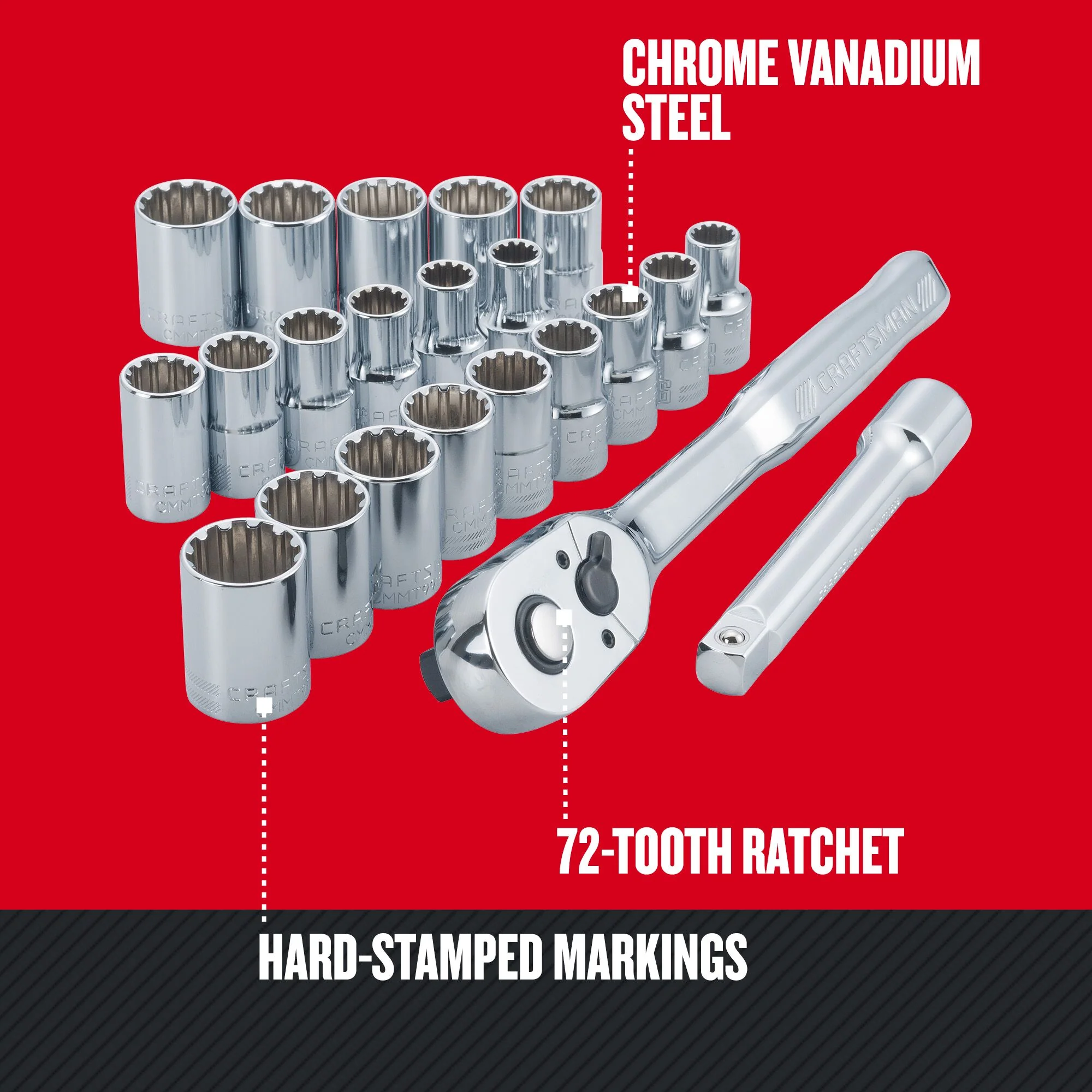 CRAFTSMAN 22-Piece 72-Tooth 1/2-in Drive Quick-Release Ratchet & Universal Socket Set - Image 4