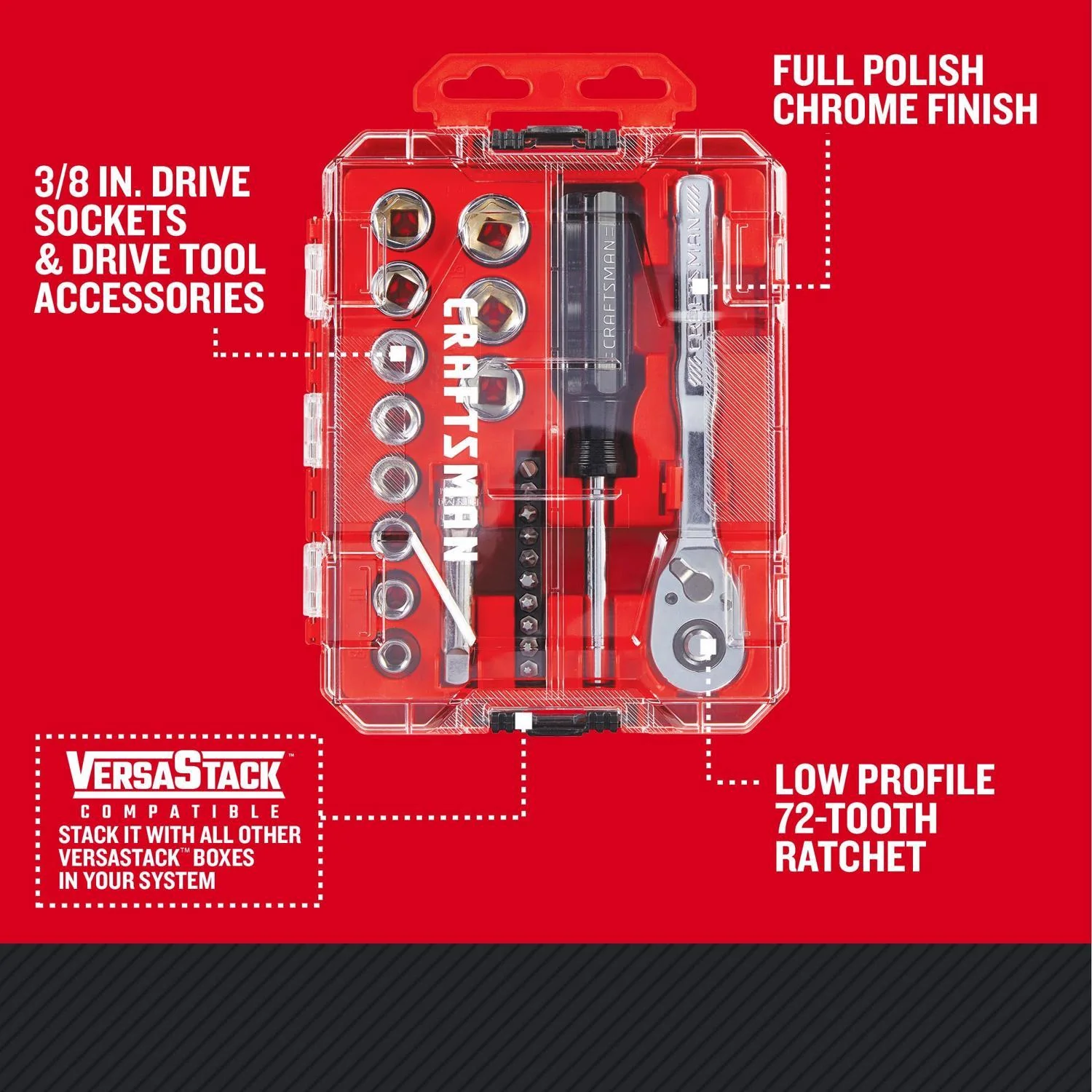 Craftsman 24 pc Metric Tool Set with 3/8 in Drive and 6 Point Sockets - Image 2