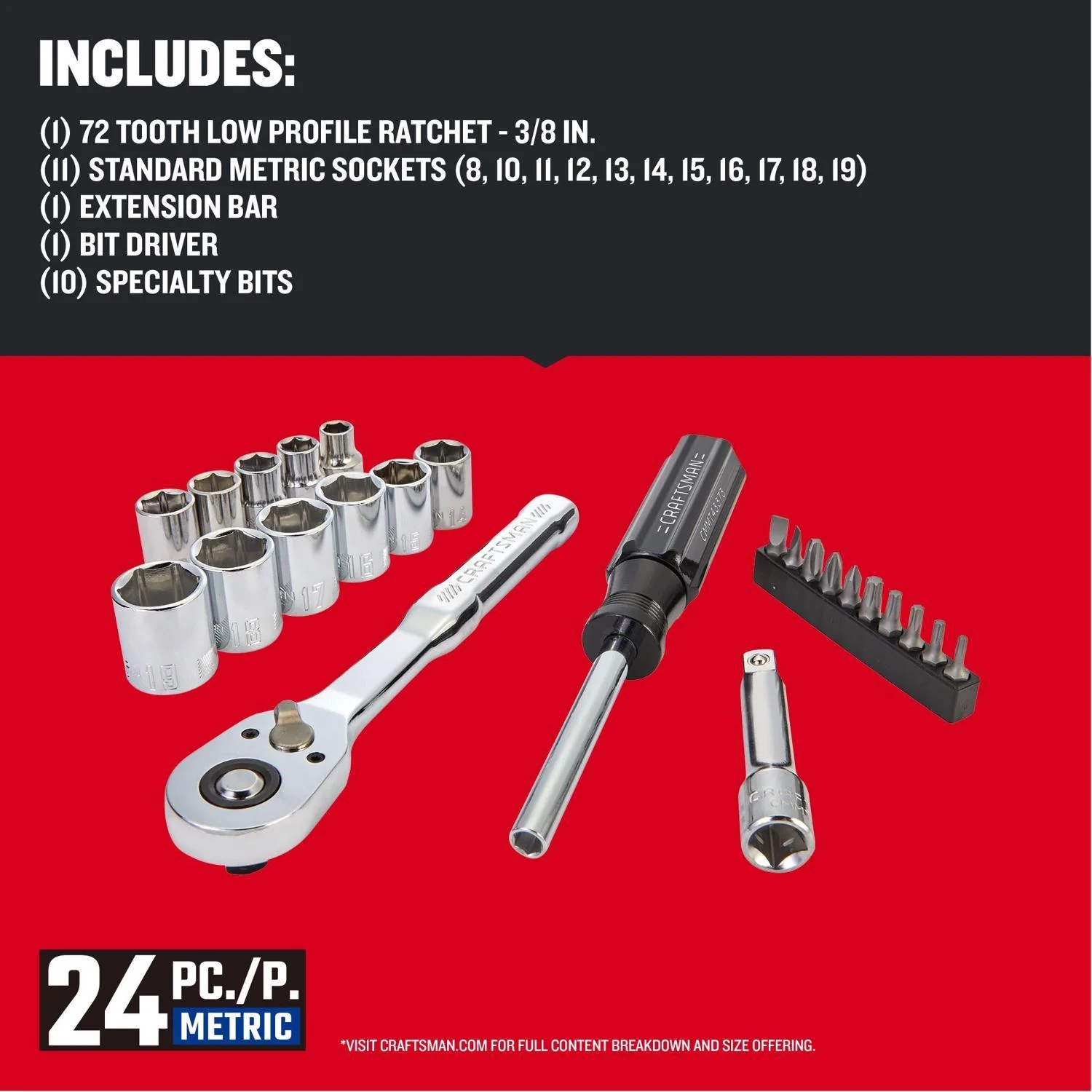 Craftsman 24 pc Metric Tool Set with 3/8 in Drive and 6 Point Sockets - Image 3